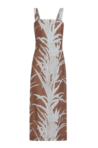 Coco Shop Long Slip Dress, Brown Pineapple