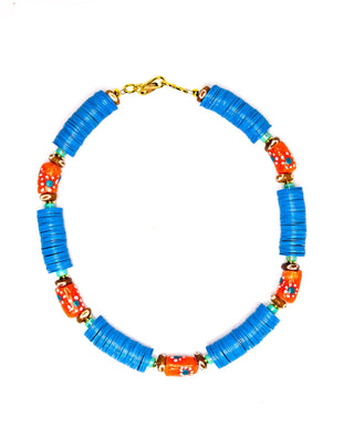 TS Gather Blue Vinyl and Glass Necklace