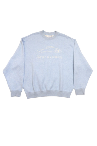 Clare V. Oversized Liberez Les Sardines Sweatshirt, Heather Blue