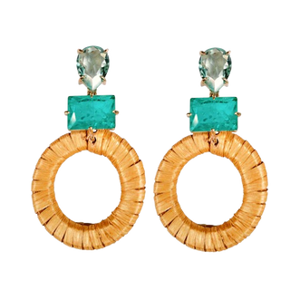Turquoise Rattan Circle Drop Earrings