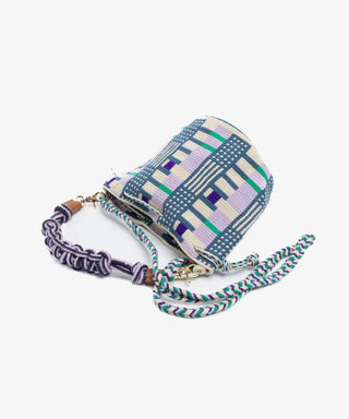 Guanabana Mitra Black Bird Macrame Strap Bag, Beige & Blue