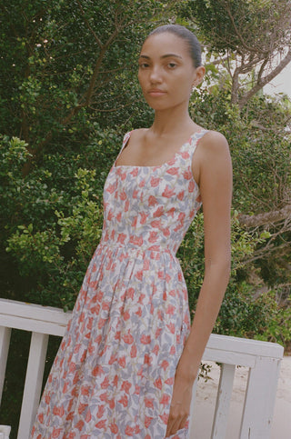 Coco Shop Scoop Neck Dress, Red Bougainvillea