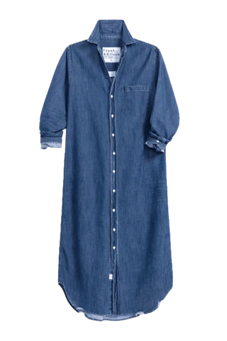 Frank & Eileen Maxi Shirtdress, Distressed Indigo Washed Denim