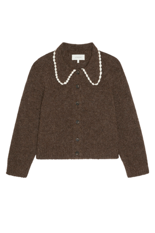 The Great The Crochet Collar Cardigan, Chocolate Brown