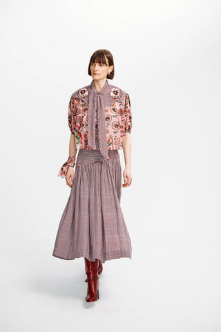 Carolina K Ines Skirt, Plaid Burgundy