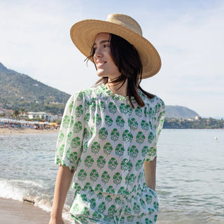 Pink Chicken Misha Scallop Top, Green Strawflower