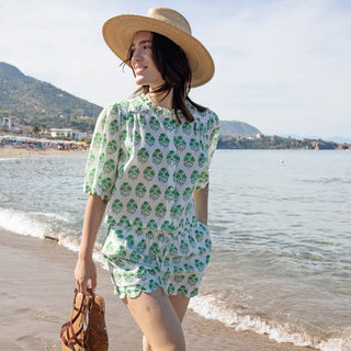 Pink Chicken Misha Scallop Shorts, Green Strawflower