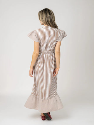 Beau & Ro Flutter Dress, Brown Stripe