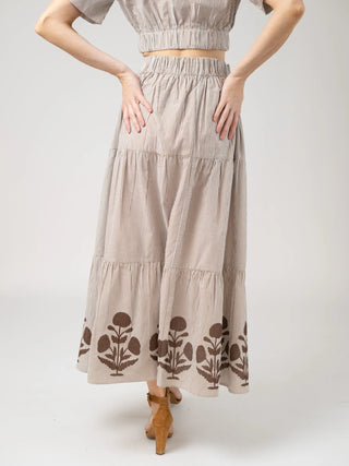 Beau & Ro Abby Skirt, Brown Stripe