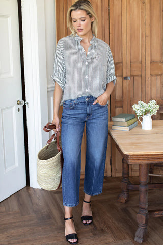 TS Love Tomas Mandarin Collar Top, Moss Stripe Organic