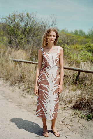 Coco Shop Long Slip Dress, Brown Pineapple