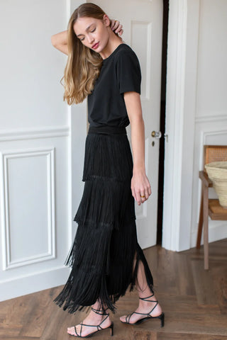 Emerson Fry Fringe Midi Skirt, Black
