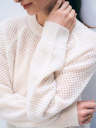 White & Warren Cashmere Mesh Sweatshirt, Soft White