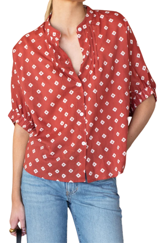 Love Tomas Mandarin Collar Top, Antique Rouge Diamonds Organic