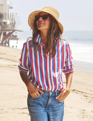Frank & Eileen Eileen Relaxed Button-Up Shirt, Red Blue Cream Stripe