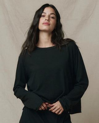 The Great The Long Sleeve Crop Tee, Almost Black