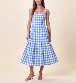 Cleobella Ardena Ankle Dress, Blue Bonnet Gingham
