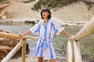 Juliet Dunn Blouson Dress, Birds of Paradise Bluebell Multi