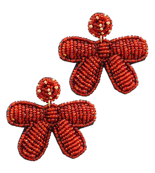Beaded Bow Earrings, Red