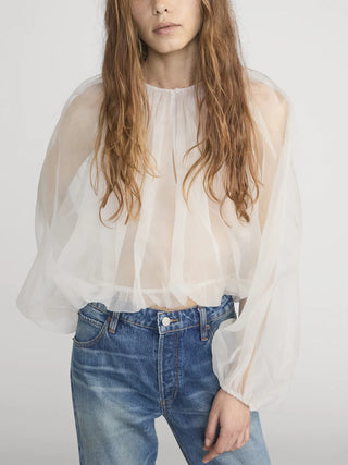 Frame The Sheer Balloon Blouse, Cream