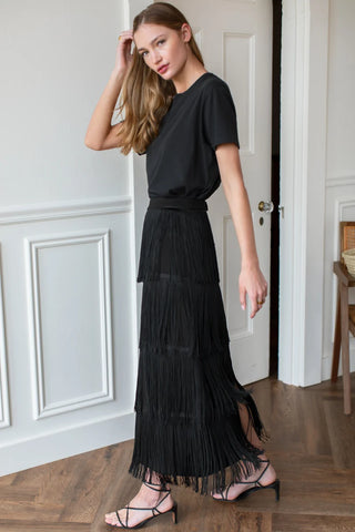 Emerson Fry Fringe Midi Skirt, Black