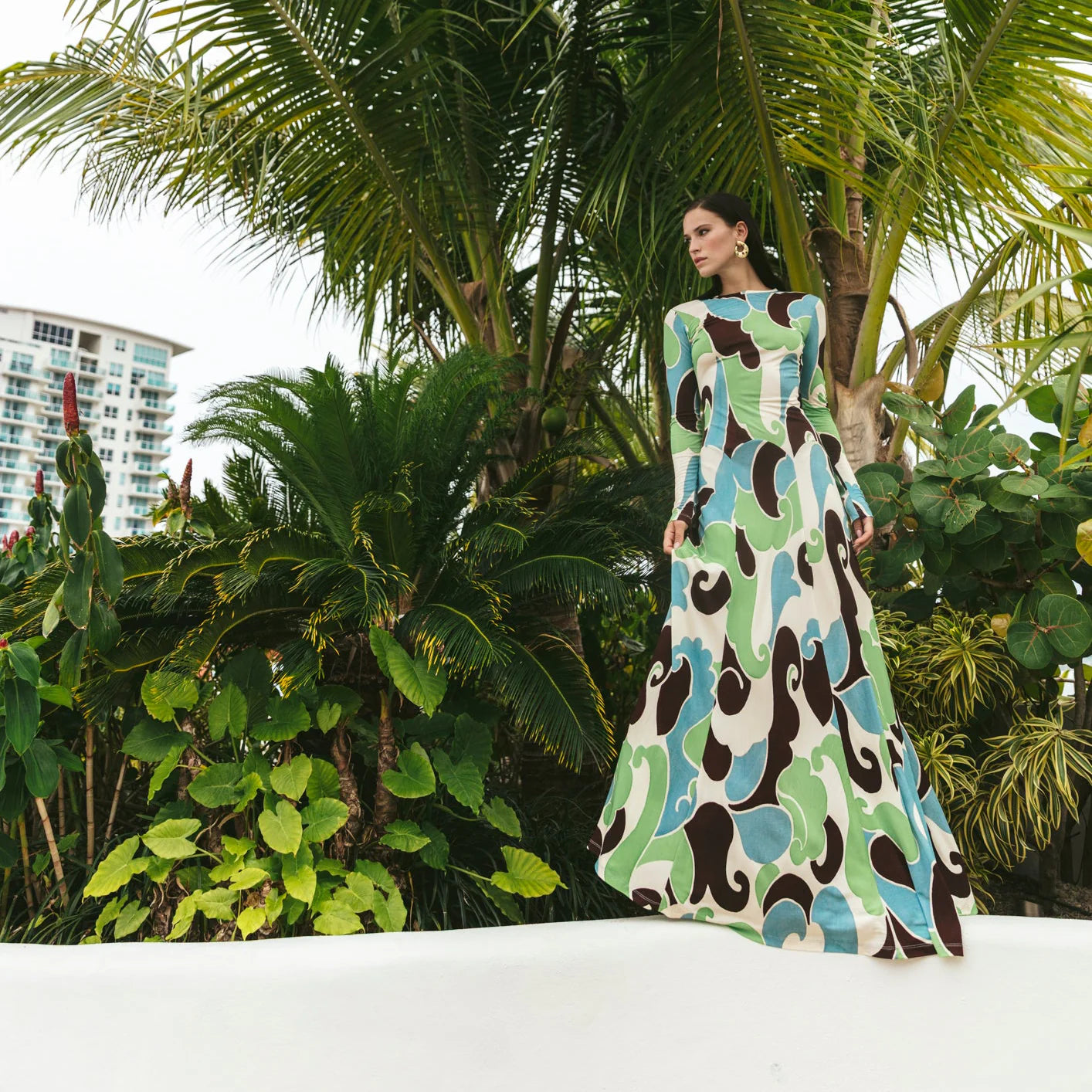 Cara Cara Aspen Maxi Dress - Long Sleeve Drop Waist in Petal Wave Mint XS Cara Cara Aspen Maxi Dress - Long Sleeve Drop Waist in Petal Wave Mint XS
