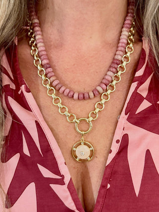 Wheel Charm, Rose Quartz Pave