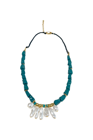 The Liv Drop Beaded Necklace, Turquoise & Pearl
