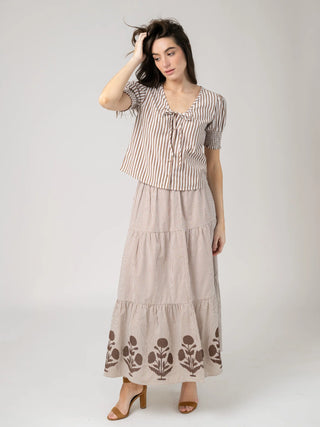 Beau & Ro Abby Skirt, Brown Stripe