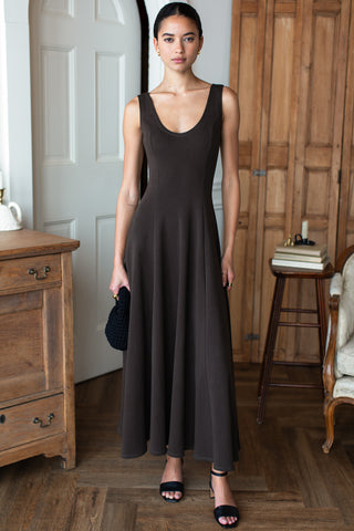 Emerson Fry Scoop Layering Maxi Dress, Deep Brown Rib