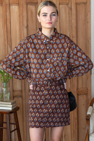 Love Tomas Studio Pocket Skirt, Library Flowers Cocoa Organic