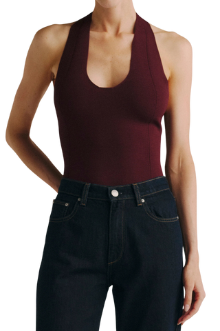 DL1961 Halter Bodysuit Instasculpt™ Fine Knit, Red Mountain