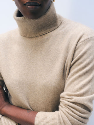 White & Warren Cashmere Rib Trim Easy Turtleneck, Taupe Heather