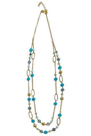 The Liv Double Strand Necklace, Aqua & Gold