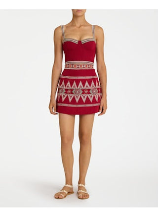 Emporio Sirenuse Giuliana Ballerina Embroidery Skirt, Red Dahlia