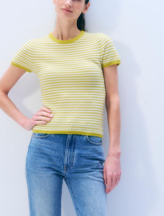 White & Warren Cashmere Striped Tee, Citronelle Stripe
