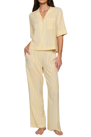 Eberjey Nautico Short Sleeve Stripe Long PJ Set, Sunbeam Ivory