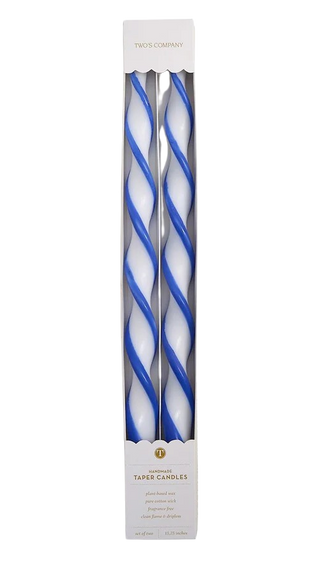 Twist & Glow Ribbon Tapered Candles, Blue