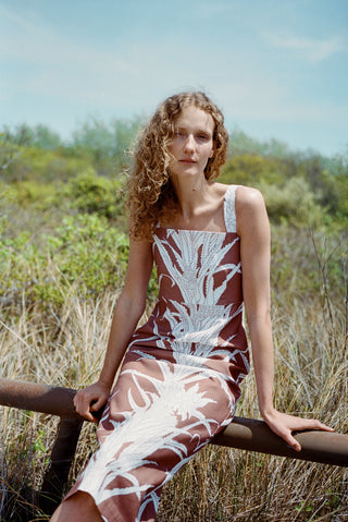 Coco Shop Long Slip Dress, Brown Pineapple