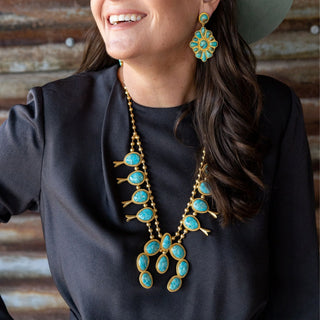 TS Christina Greene Blue Horizon Squash Blossom Necklace, Turquoise