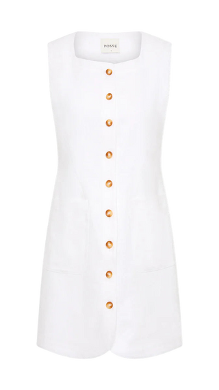Posse Emma Button Down Mini Dress, Ivory M Posse Emma Button Down Mini Dress, Ivory M
