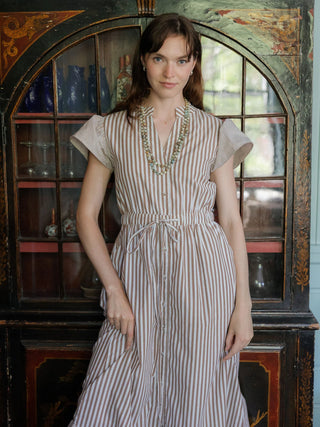 Beau & Ro Flutter Dress, Brown Stripe