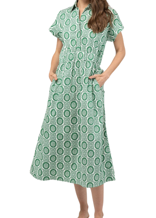 Beau & Ro Lisa Midi Dress, Flower Check Green