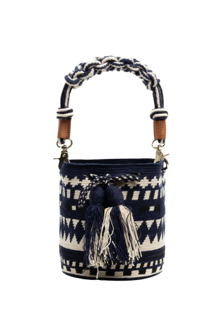 Guanabana Ara Short Macrame Handle Crossbody, Navy & Beige