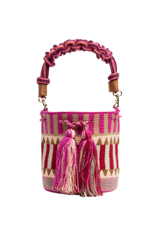 Guanabana Horologium Short Macrame Handle Crossbody, Fuchsia & Toast