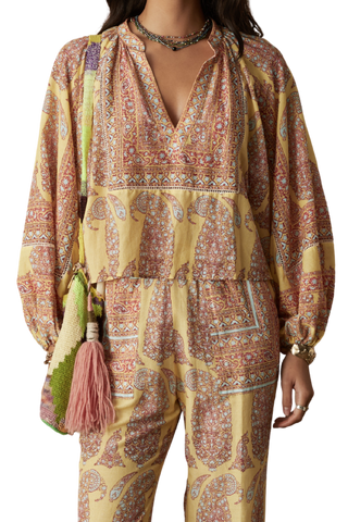 BOTEH Calico Framed Smock Blouse, Lemon