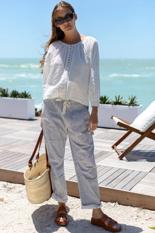 Love Tomas Family Cargo Pant, Indigo Stripe Organic