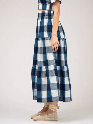 Beau & Ro Abby Skirt, Navy Check Ikat