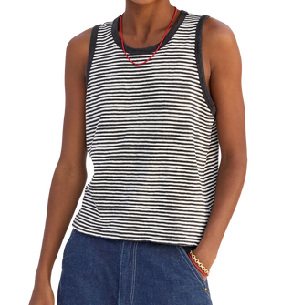 Clare V. Camp Fit Tank, Black Cream Mini Stripe
