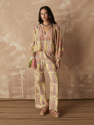 BOTEH Calico Framed Smock Blouse, Lemon